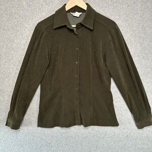Sharon Young Sportswear Olive Green Button Down Shirt Shacket Long Sleeve Size 6